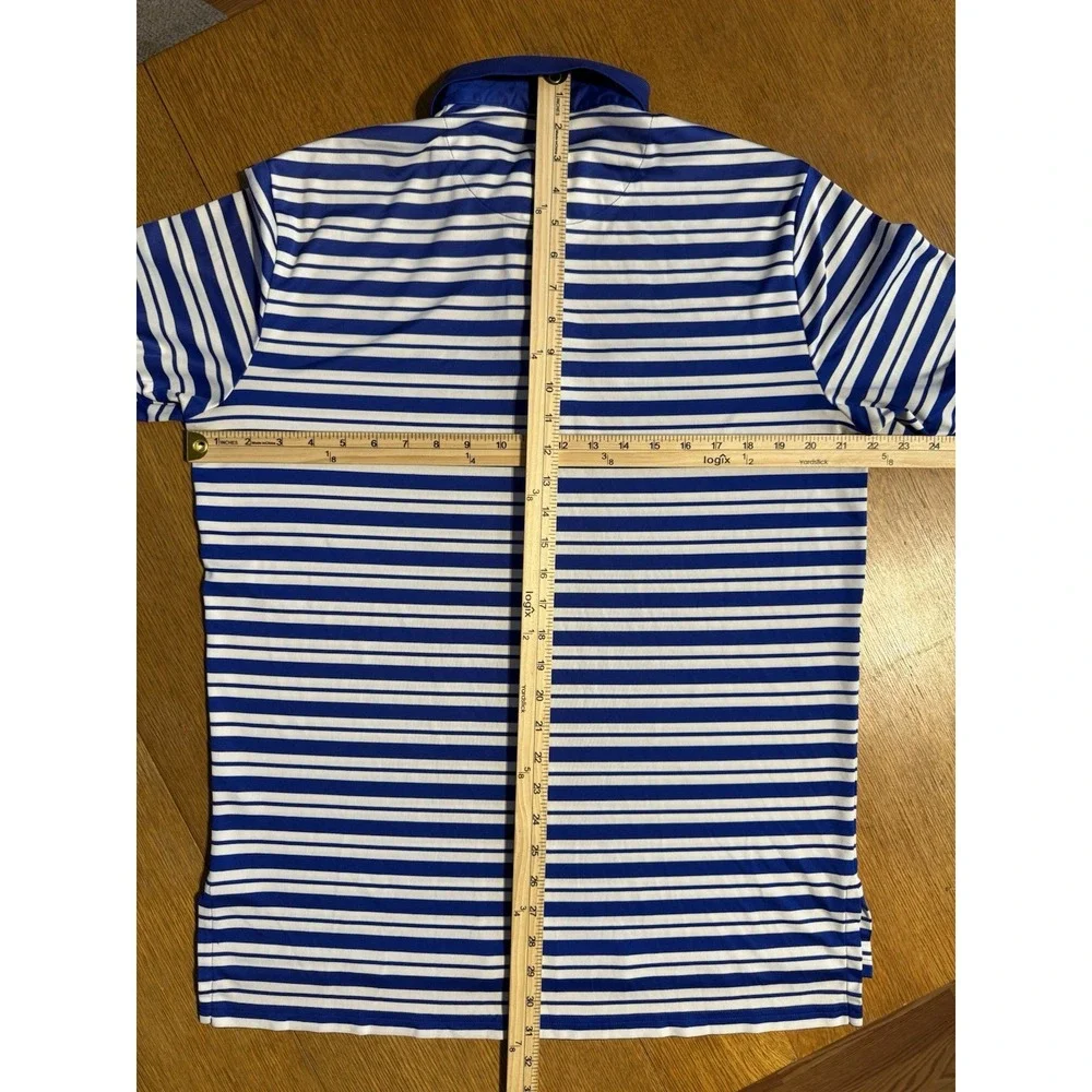 Ralph Lauren Polo Golf Shirt Mens M Blue White Striped 2015 US‎ Open Performance